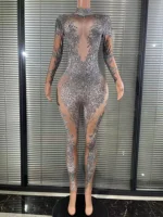 Sexy Luxury Fashion Long Sleeves Diamond Rompers Club Dance Stage Costumes Sexy Party Playsuits Women Rhinestones Jumpsuits - Image 4