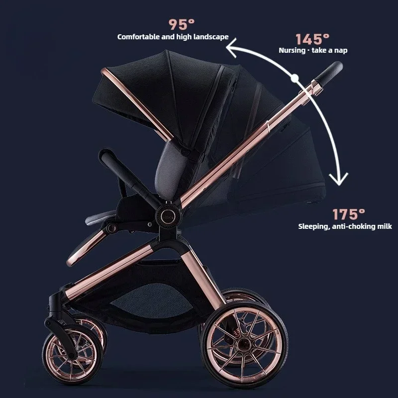 Newborn baby stroller with bidirectional high landscape can be seated or lying down lightweight and foldable