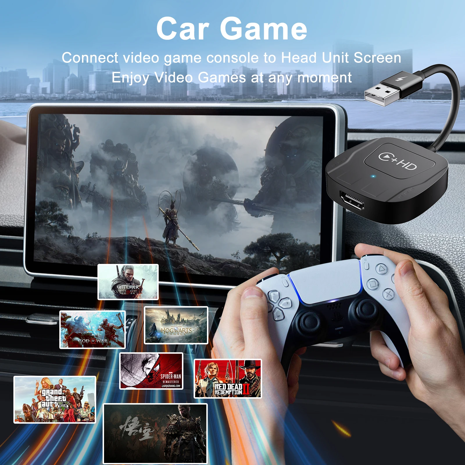 Wireless CarPlay Adapter with HDMI, For iPhone 6 to 17 Fire/Google TV Sticks /mirroring videos/games
