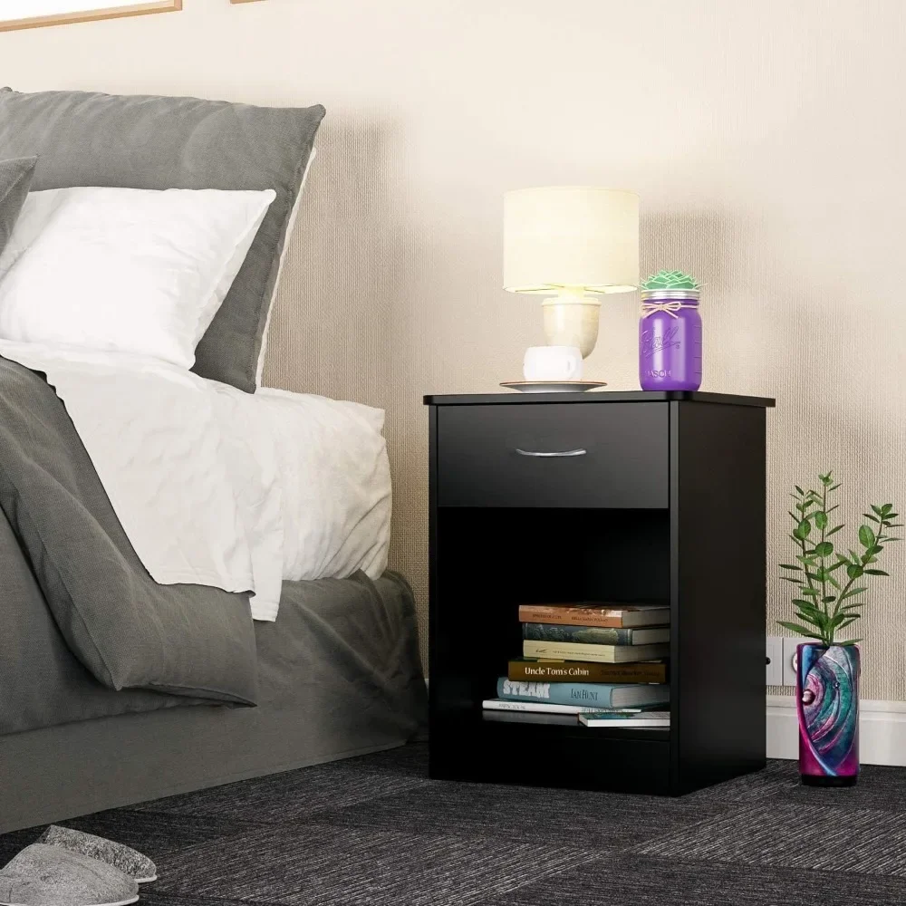 

1-Drawer Nightstand Chest for Bedroom and Dorm Bedside Filing Cabinets End Table With Drawer and Open Storage Shelf File Office