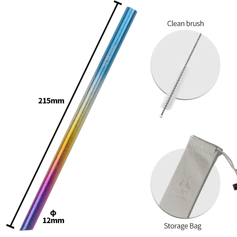 Milk Tea Pure Titanium Straws 12mm with Cleaning Brush titanium tableware