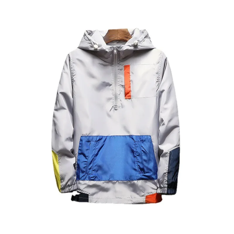 2023 Men Half Zipper Jacket Spring Trendy Thin Pullover Hooded Jackets Male Hip Hop Streetwear Casual Coat Outerwear Windbreaker