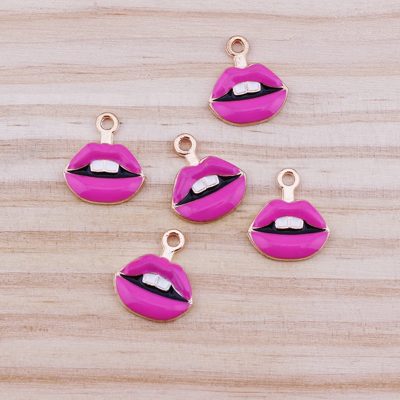 10pcs Lips Lipstick Charms Women with Makeup Metal Enamel Charm for Earring Bracelet Jewelry Making Supplies Diy Accessories