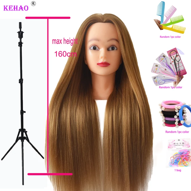 Doll Head For Hairstyles Mannequin Head With 100% Synthetic Long Hair Training Head For Braid Hairdressing With Clamp Wig Stand