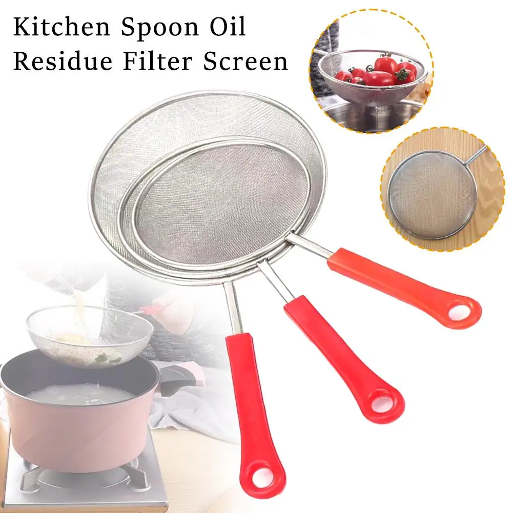 NEW Steel Flour Filter Screen Wood Handle Filter Household Oil Fine Spoon Residue Fried Strainer To Cooking Scoop H0R3