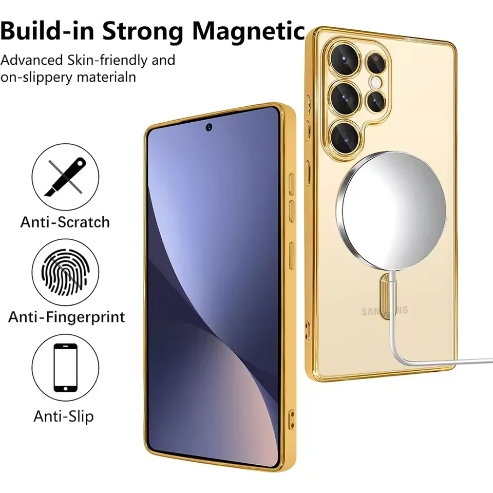 Enhanced Magnetic Clear Thin Case with Luxury Plating and Silicone Soft Cover
