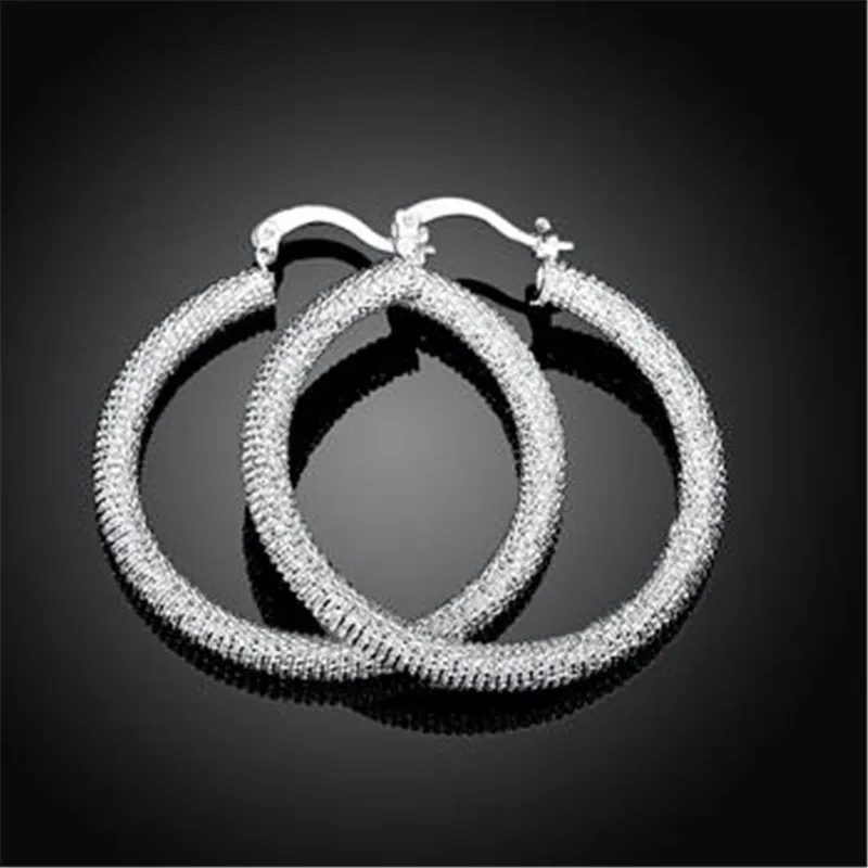 Frosted Thread Hoop Earrings Women Female Stainless Steel Ear Jewelry Wedding Party Gift Not Allergic