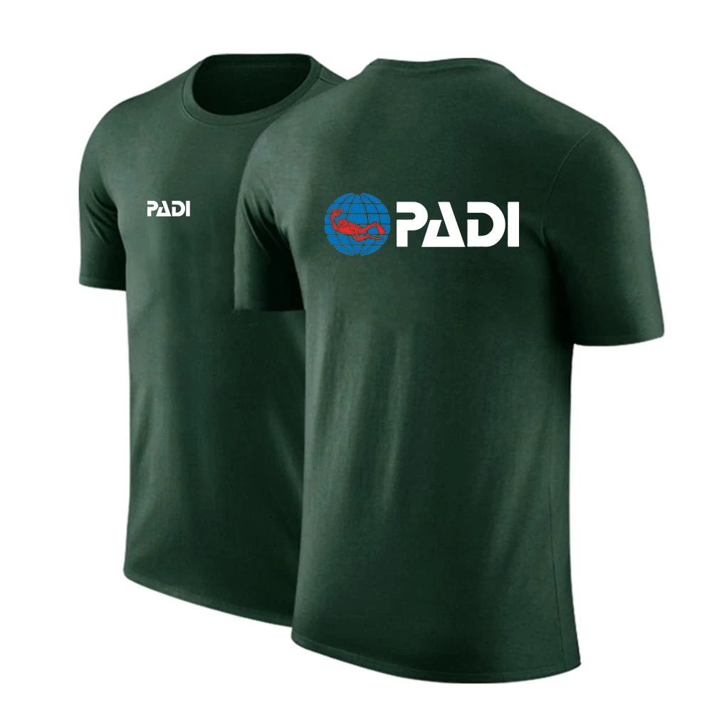 남성용 스쿠버 드라이버 Padi 로고 프린트 순면 라운드넥, 통기성 반팔, 캐주얼 루즈핏, 편안한 티 탑, 2024 여름