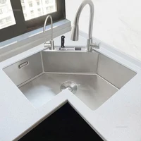 Modern Small Apartment Special Washing Sink L-shaped Stainless Steel Corner Kitchen Sinks Large Single Sink Kitchen Accessories 1