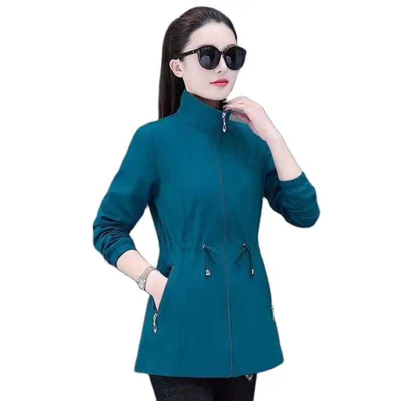 

Long Trench Coat Women's Fashion Temperament Jacket Spring And Autumn New Stand Collar Simple Leisure Age-reducing Women's Coat