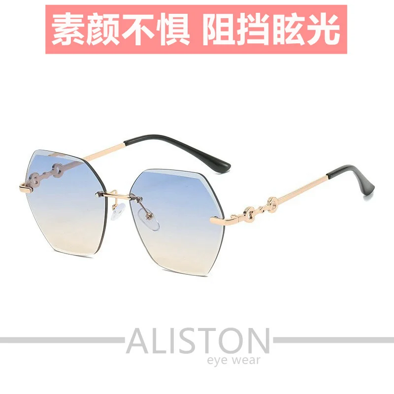 

2022 New Sunglasses for Women: Frameless, Trimmed, Sunglasses, UV Resistant, Irregular, Internet Red, Same Style as Korean