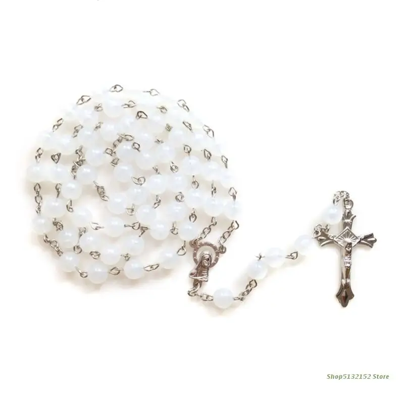 Acrylic White Luminous Rosary Necklace Christmas Party Baby Shower catholic rosary necklace