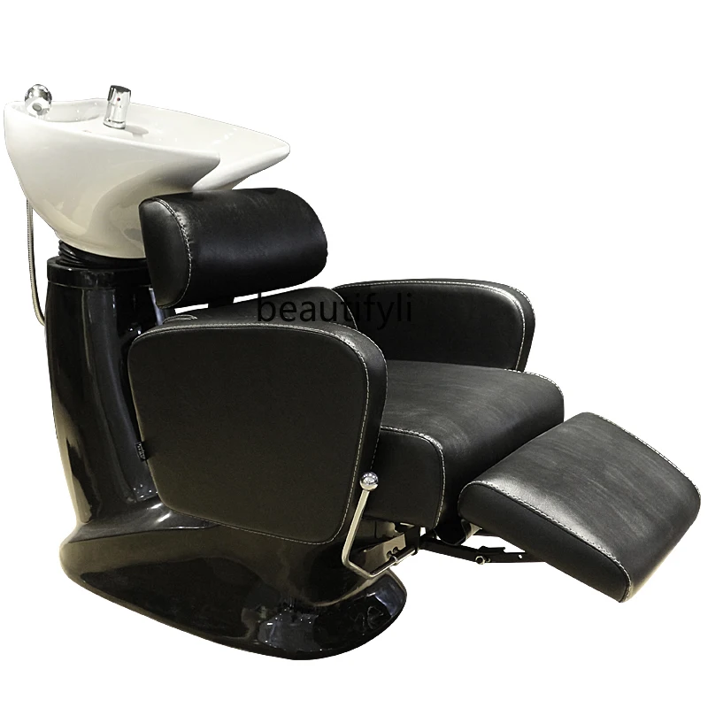 Customized Sitting Barber Shampoo Chair Barber Shop for Hair Salon Ceramic Basin High-Grade Flush Lifting Sitting Shampoo Chair