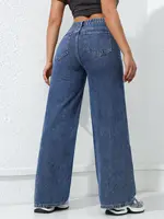 Retro Loose Wide Leg Jeans Fashion Women Solid Straight Wash High Elastic Waist Denim Pants Casual Streetwear Pocket Trousers - Image 2