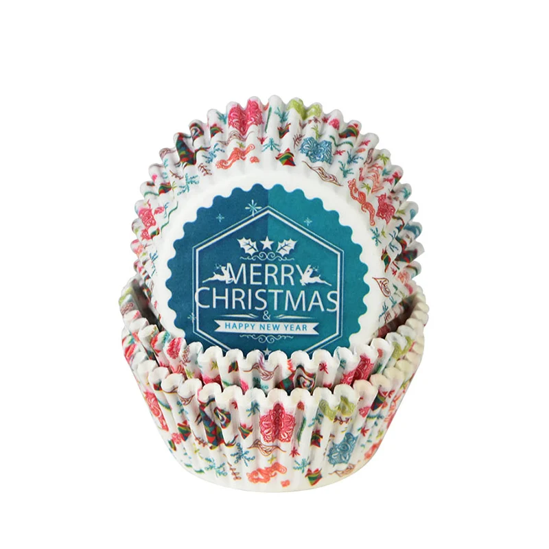 100Pcs Christmas Cupcake Paper Cups Muffin Cupcake Liners Merry Christmas Cake Mold Baking Cup Home Christmas Cake Decorations