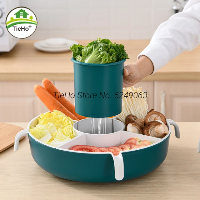 Hot Sale Multifunctional Rotating Drain Basket Strainers Plastic Vegetable Basket  Hot Pot Storage Platter Fruit Plate Snack Tray