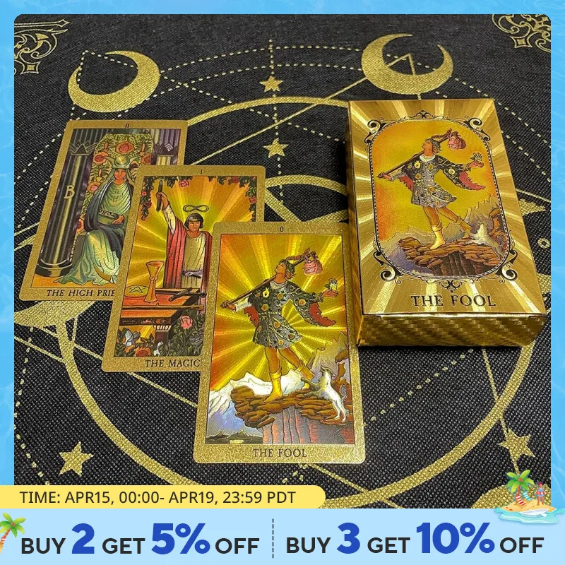 Gold Foil Tarot Cards Waterproof Whitch Divination Props Classic Catan Board Game Beginner Prophecy For Self-Learning Props