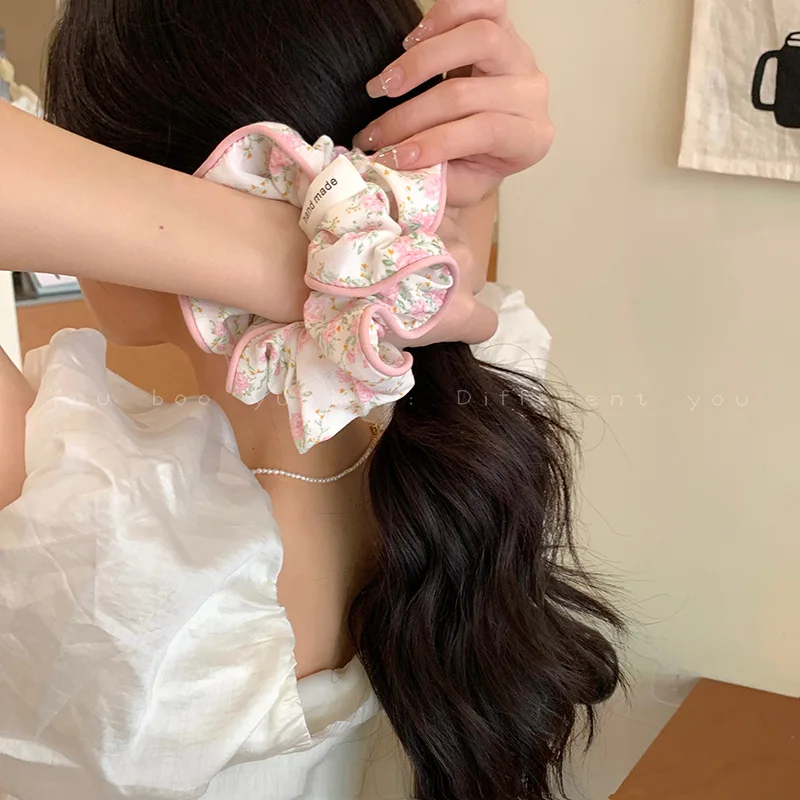 Korean Woman Beautiful Flowers Printing Elastics Hair Band Simplicity Scrunchies Hair Ties Ladies Ponytail Hold Hair Accessories