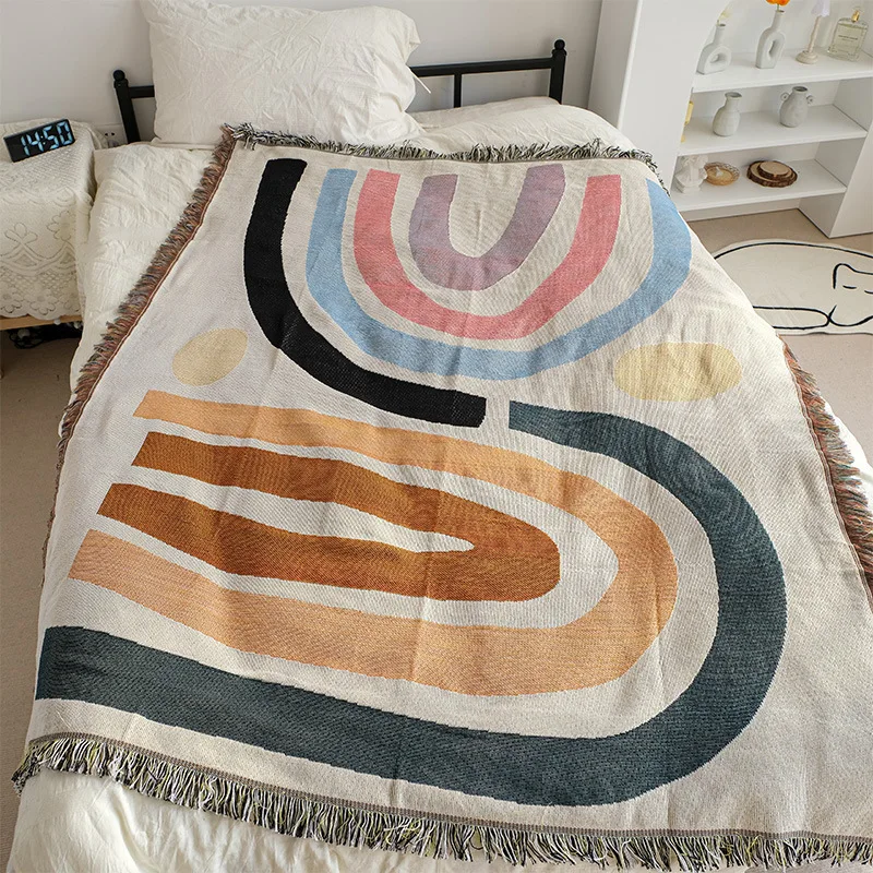 

Moki Scandinavia Big Rainbow Full Coverage Double-sided Use Bed Blanket Multifunctional Anti-slip Cotton Thread Ins Sofa Cover