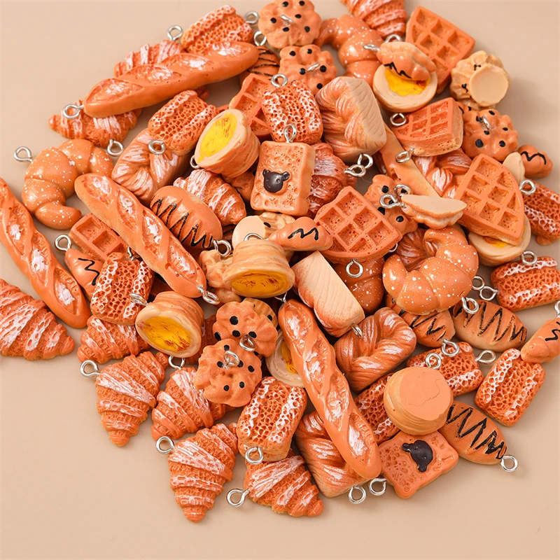 귀여운 음식 모양 레진 참 20개, 아침 식사 빵 참 펜던트, 쥬얼리 제작, 목걸이, 귀걸이, 팔찌, DIY 공예 용품