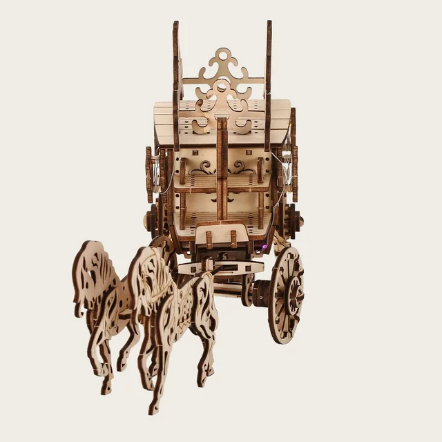 Rustic 3D Horse-Drawn Cart Assembly Kit - 3D Wooden Puzzle DIY Carriage Model, Tabletop Decor Craft With Night Light - Festive D 5