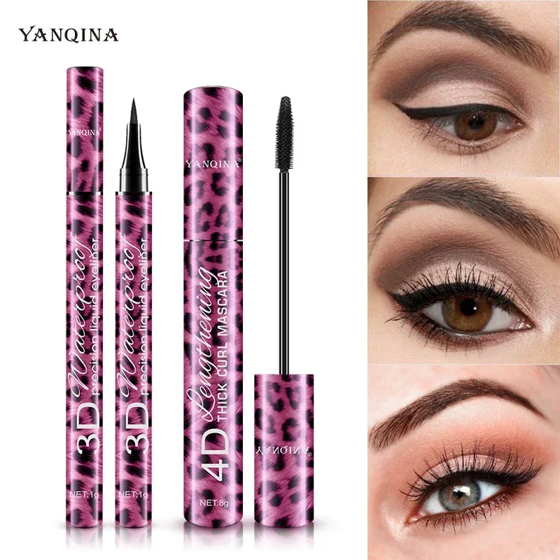 YANQINA Liquid Eyeliner Pencil+4D Waterproof Mascara Set Cosmetics Eye Liner Thick Curling Mascara Eyebrow Pencil Eyes Makeup 5