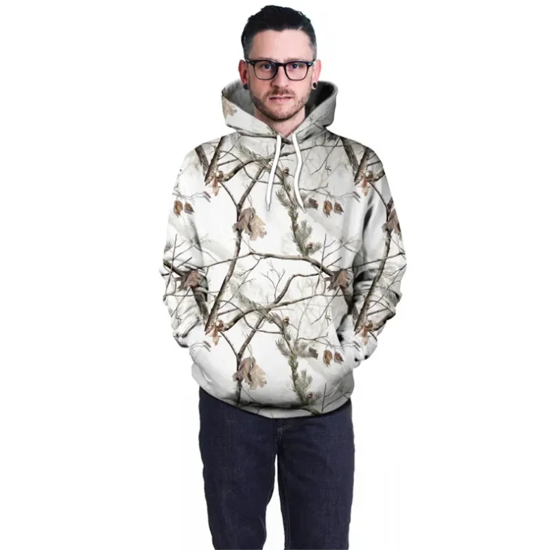 Man or Women Hoodies Tree 3D Digital Printing Sweatshirt Snow White pine camouflage Camping Hunting Coats Jackets