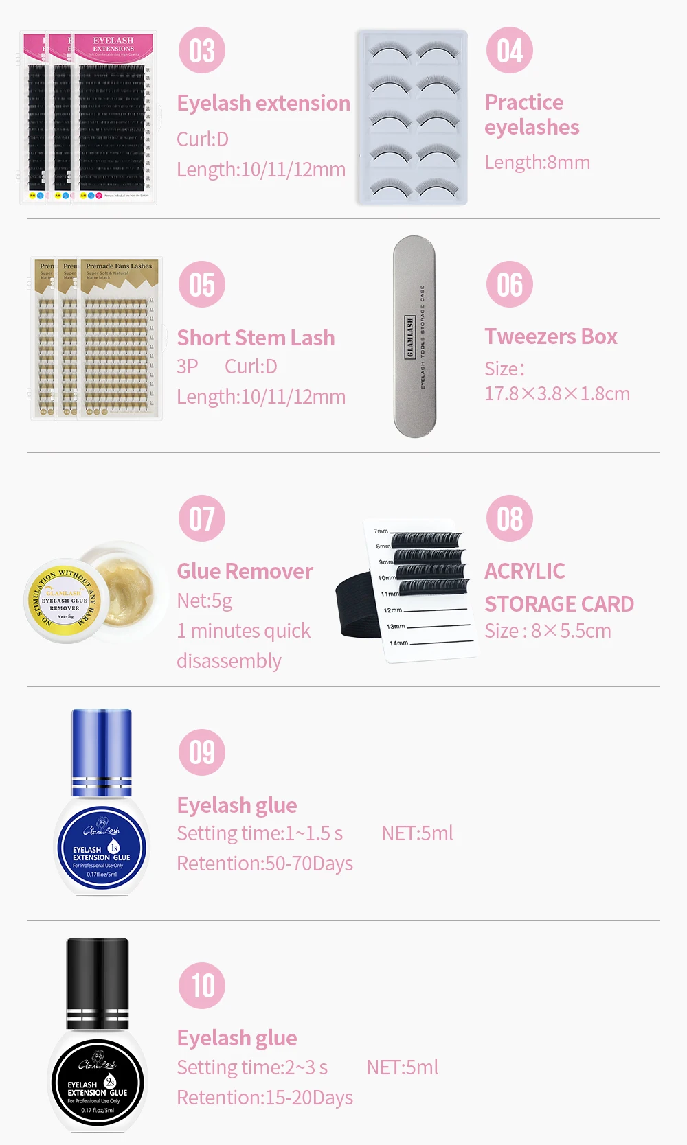 False Eyelash Extension Training Kit Set For Beginner Practice Model Head Lash Brush Tweezers Glue Ring Lashes Accessories