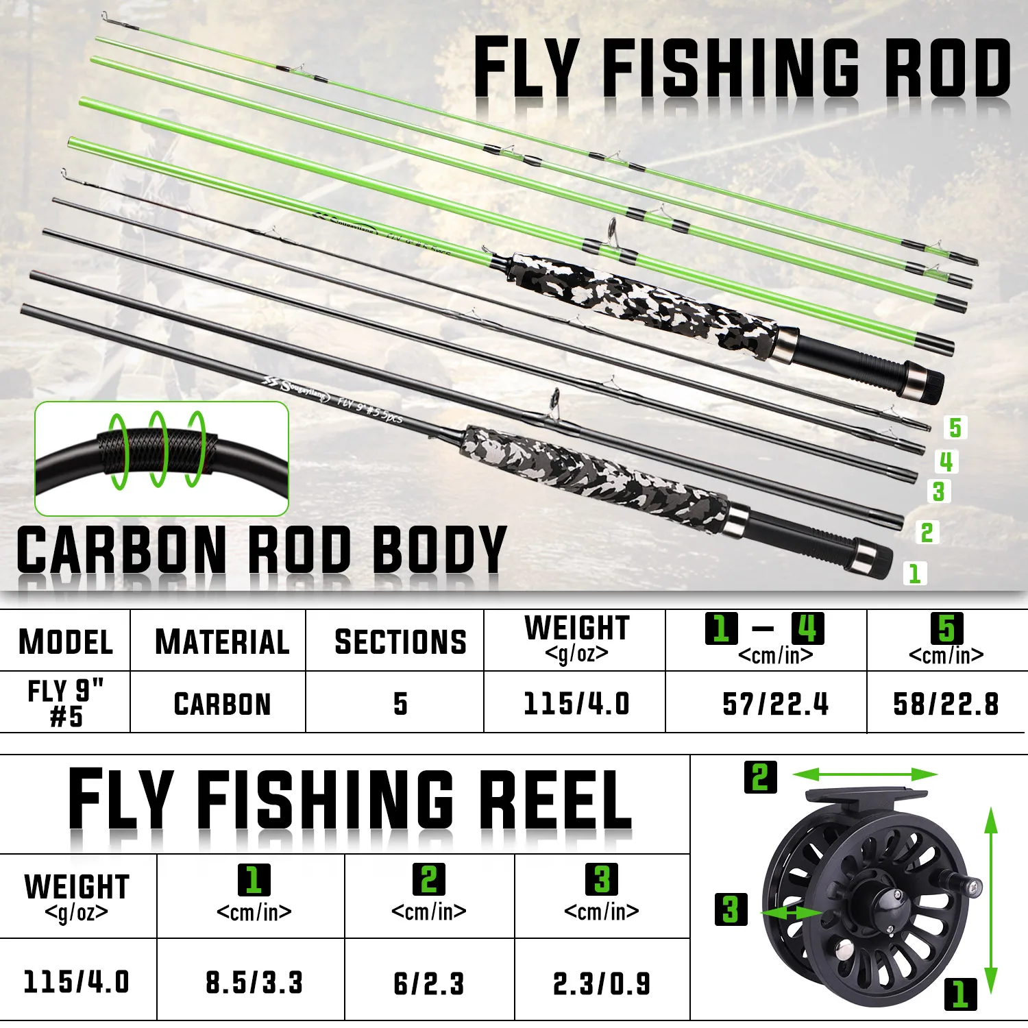 Carbon Fiber Fly Fishing Rod Combo 5