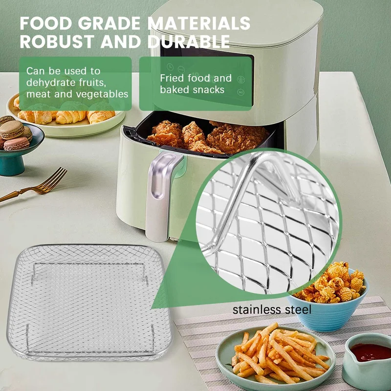 8 Inch Air Fryer Rack for Instant Vortex Air Fryer,for Philips,for COSORI Fryer,Square Three Stackable Dehydrator Racks