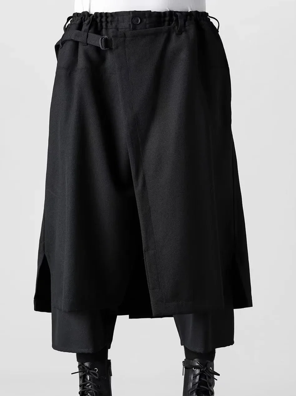 27-46 Men Women's Clothing Yamamoto Yoshi Style Dresses Woolen Double Layer Skirt Pants Culottes Plus Size Costumes