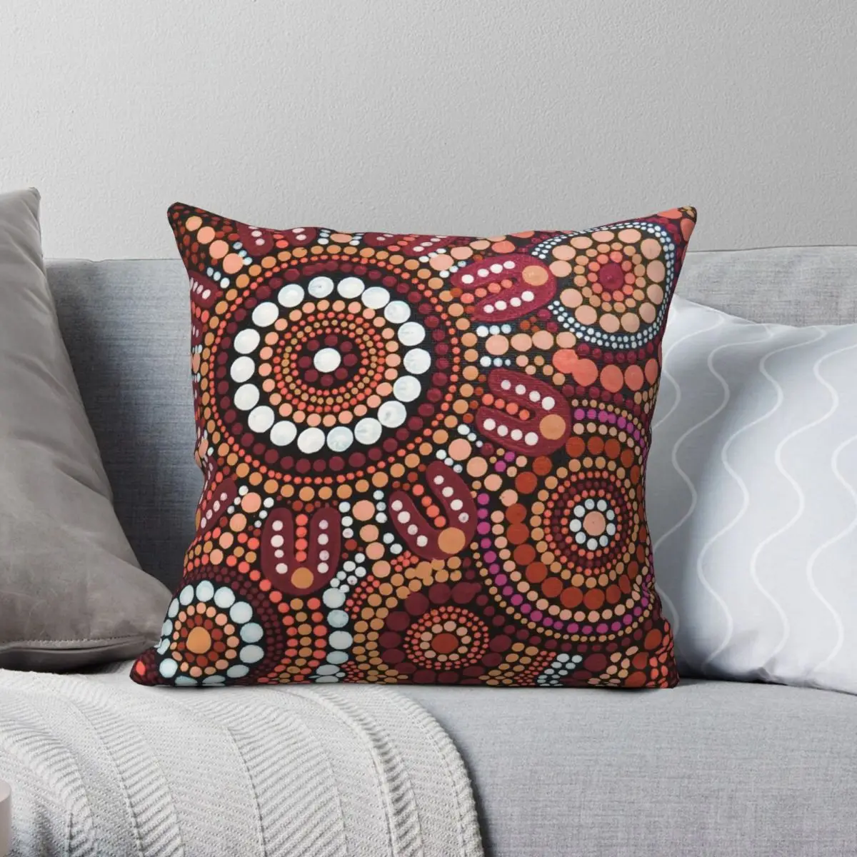 

Aboriginal Art Family Gathering Square Pillowcase Polyester Linen Velvet Creative Zip Decorative Pillow Case Sofa Cushion Cover