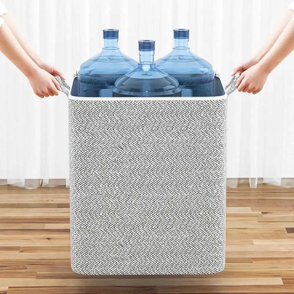 Foldable Non Woven Zippered Storage Bag Portable Quilt Storage Basket Large Capacity Wardrobe Sorting Storage Bucket With Handle 4