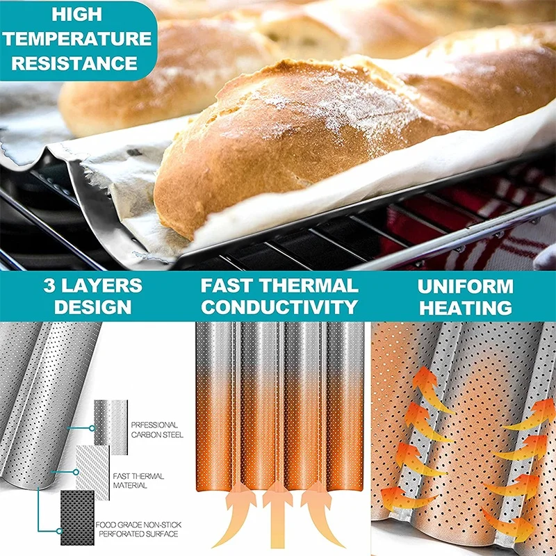 Nonstick Perforated French Bread Baking Pan Carbon Steel Baguette Pan Wave Loaves Loaf Bake Mold Kitchen Tray Tools baking pan baking pan tray bread mold bread baking pan
