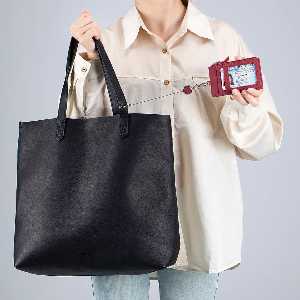 Travel Genuine Leather Student ID Badge Card Holder Lanyard Neck Pouch Bag with Coin Wallet Purse for Students Women Kids Girls