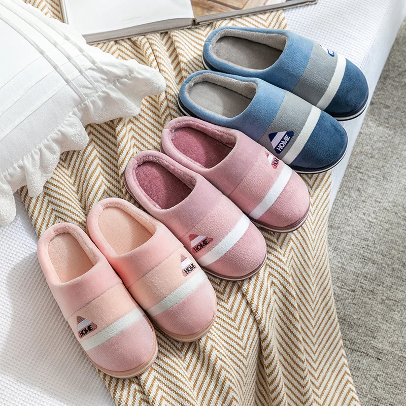 Cotton slippers for men autumn and winter indoor home decor anti slip thick bottom stepping on poop plush warm couple women 4