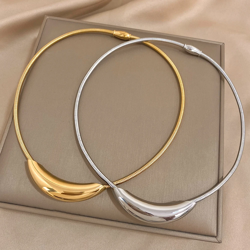 Flashbuy Stainless Steel Gold Color Necklace Snake Chain Metal Bend Tube Pendant Choker Necklace Clavicle Chain Collier Jewelry