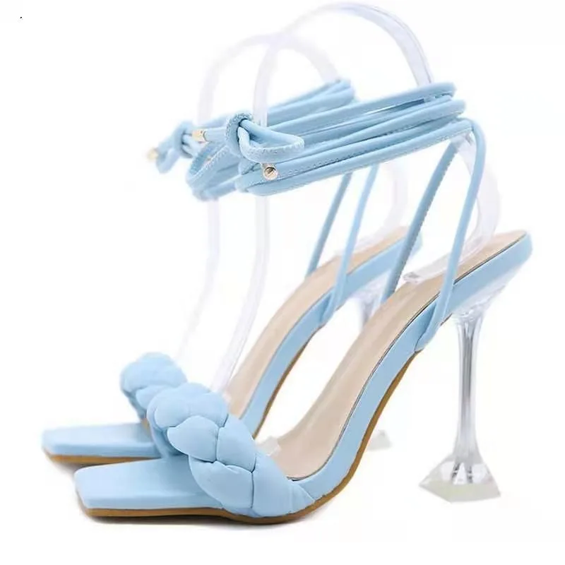 

Stiletto High Heels Sexy Elegant 2024 New Summer Fashion Design Weave Sandals Women Transparent Strange Ladies Open Toe Shoes