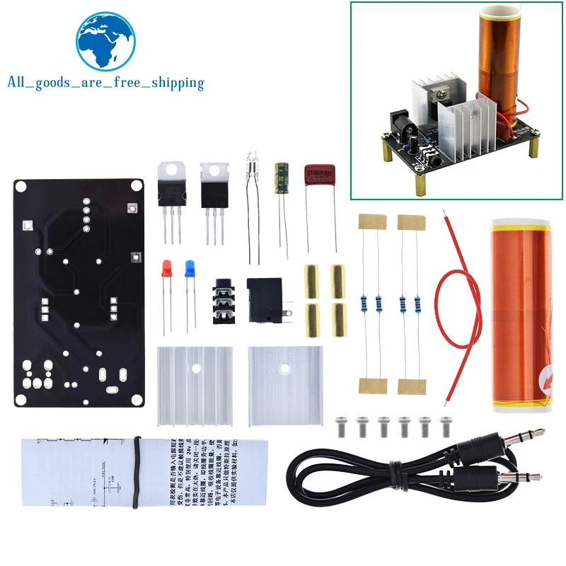 TZT 1/3Set Mini Bobina di Tesla Kit 15W Mini Musica Bobina di Tesla Altoparlante Al Plasma Tesla Trasmissione Senza Fili DC 15-24V Kit FAI DA TE - immagine 2