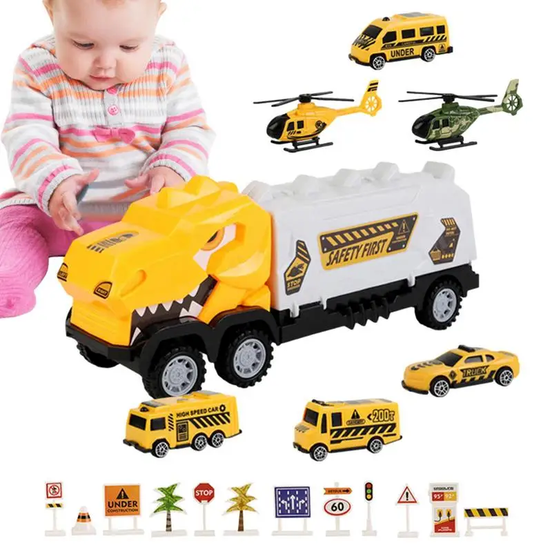 

Динозавр автомобиль грузовик двойная дверь багажник динозавр Грузовики Игрушки Строительные грузовики для мальчиков девочек с маленькими автомобилями разборка игрушечный автомобиль