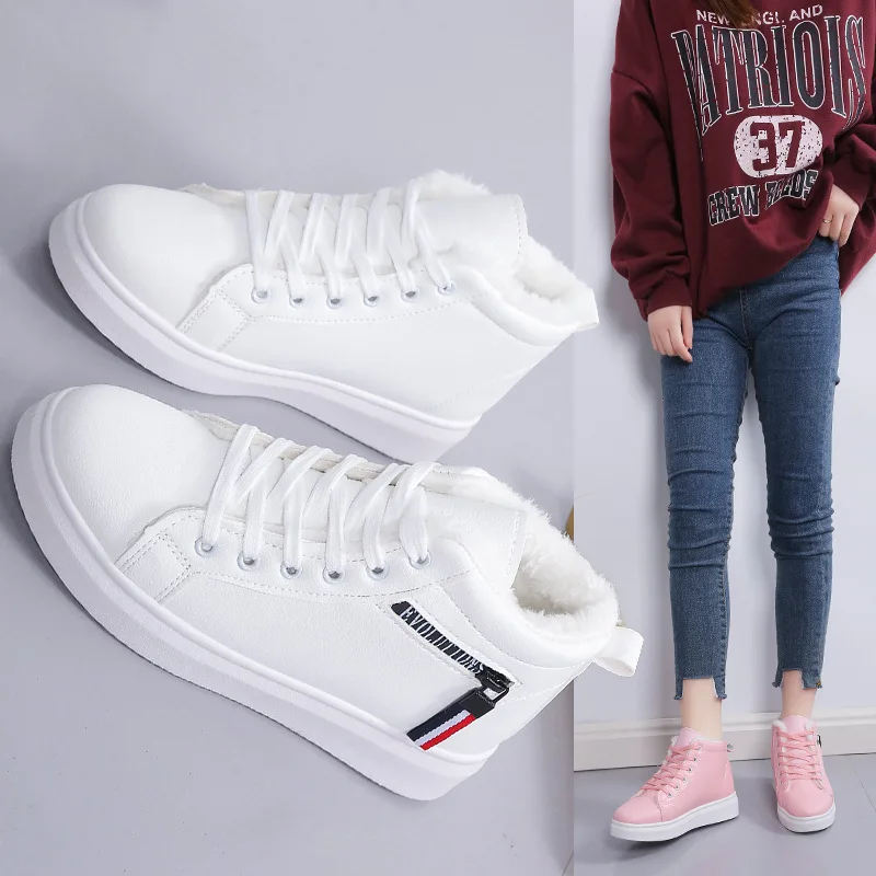 2024 Winter Boots Women Ankle Boots Warm PU Plush Winter Woman Shoes Sneakers Flats Lace Up Ladies Shoes Women Short Snow Boots