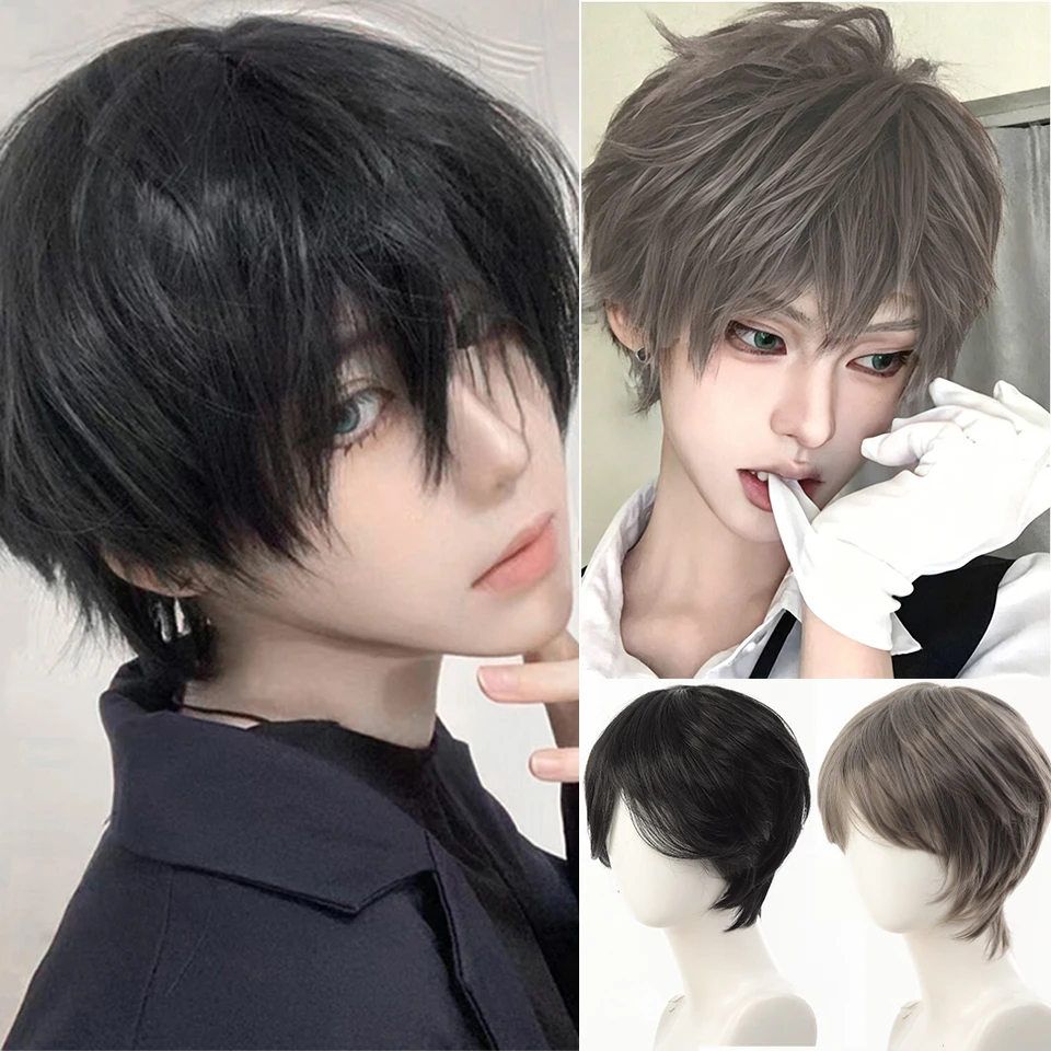 Synthetische Hochtemperatur-Seidenperücke für Anime-Stil, Ideal für Cosplay, Themenpartys, Herrenperücke, Weihnachten