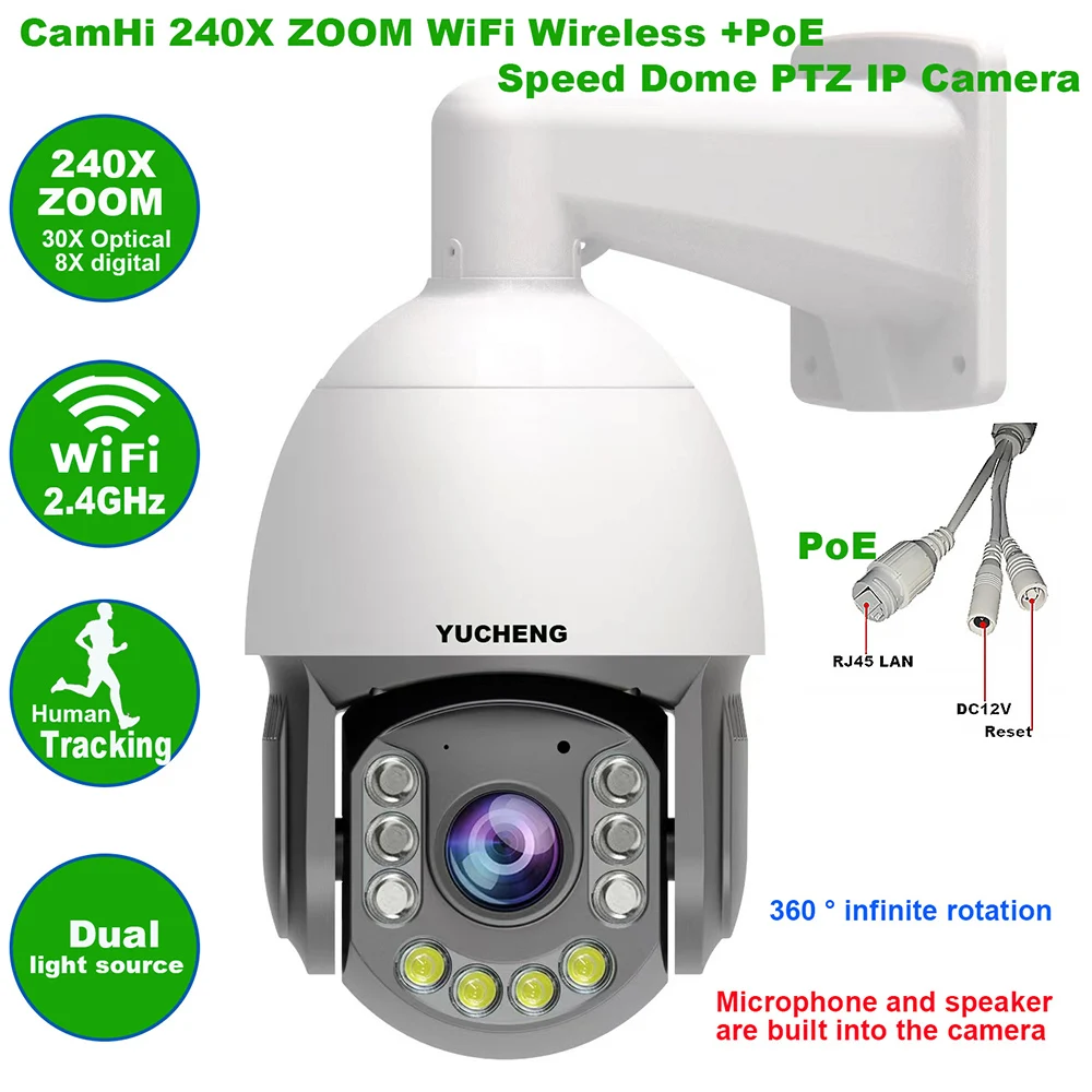 CamHi 5MP Wireless 240X ZOOM Humanoid Auto Track IR PTZ Speed IP