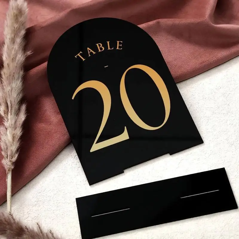 Arched Acrylic Table Numbers Wedding Centerpieces and Table Decorations Place Cards Black and Gold Numbers Cards