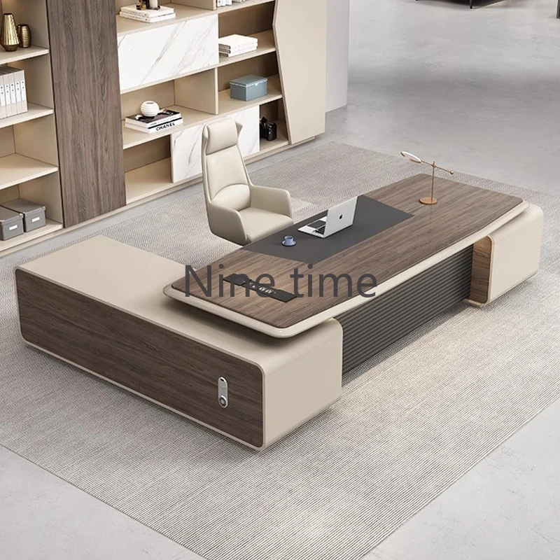 

L Shaped Retro Office Desks Drawers Conference Corner Shelf Secretary Computer Desks Long Art Meuble Bureau Theater Furniture