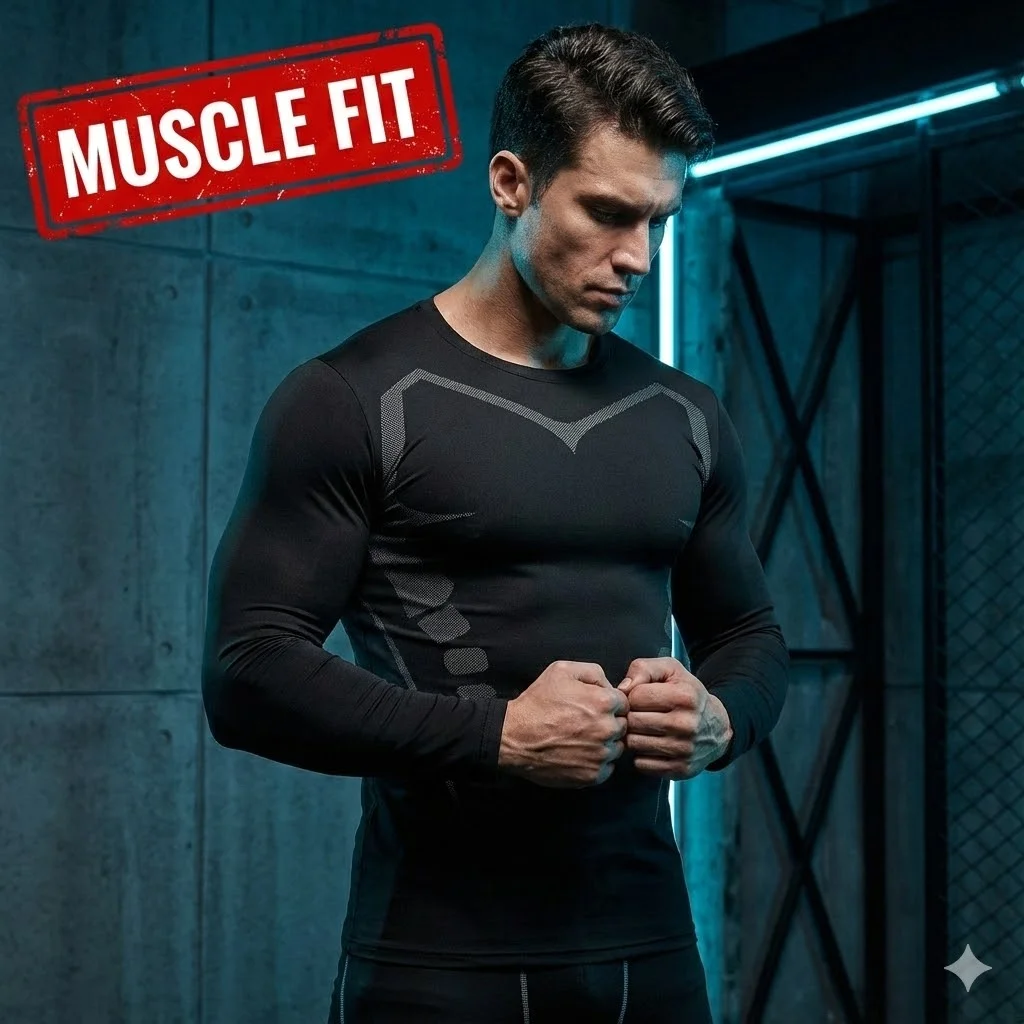 تي شيرت رياضي رجالي مناسب للعضلات، قميص ضغط عالي ا...