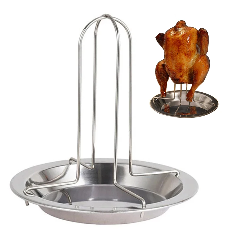 Chicken Bbq Roaster Rack Foldable Cooking Grilling Pan Tool Portable