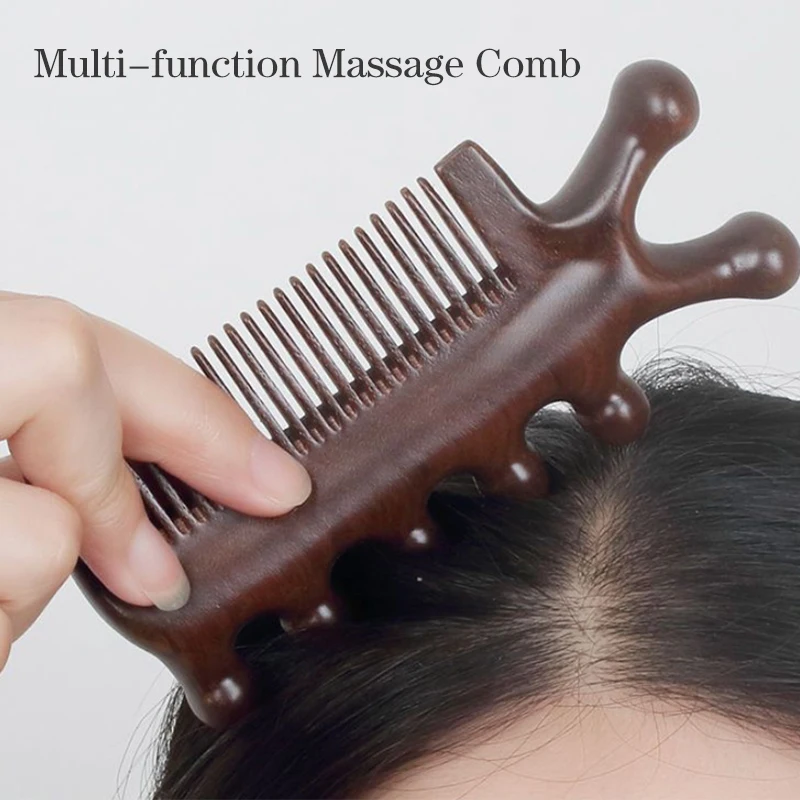 3 in 1 Meridian Massage Comb Five-Tooth Handleless Wooden Point Acupuncture Head Comb Wide-Tooth Sandalwood Comb Massage Comb