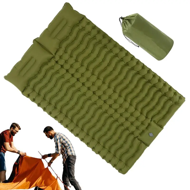 

Double Sleeping Pad Inflatable Sleeping Mat Water Resistant Proof Extra-Thick Built-in Foot Pump Compact Sleeping Bed With