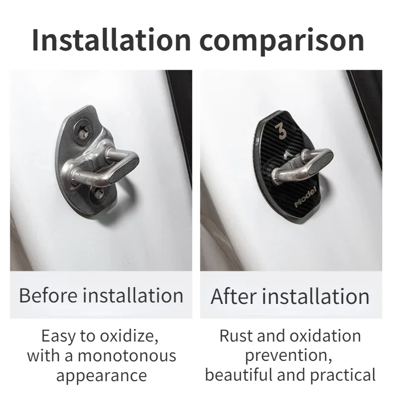 Couvercle de protection en acier inoxydable pour boucle de verrouillage de porte de voiture Tesla modèle 3 Y accessoires de décoration de protection 2017-2023_voghion.com